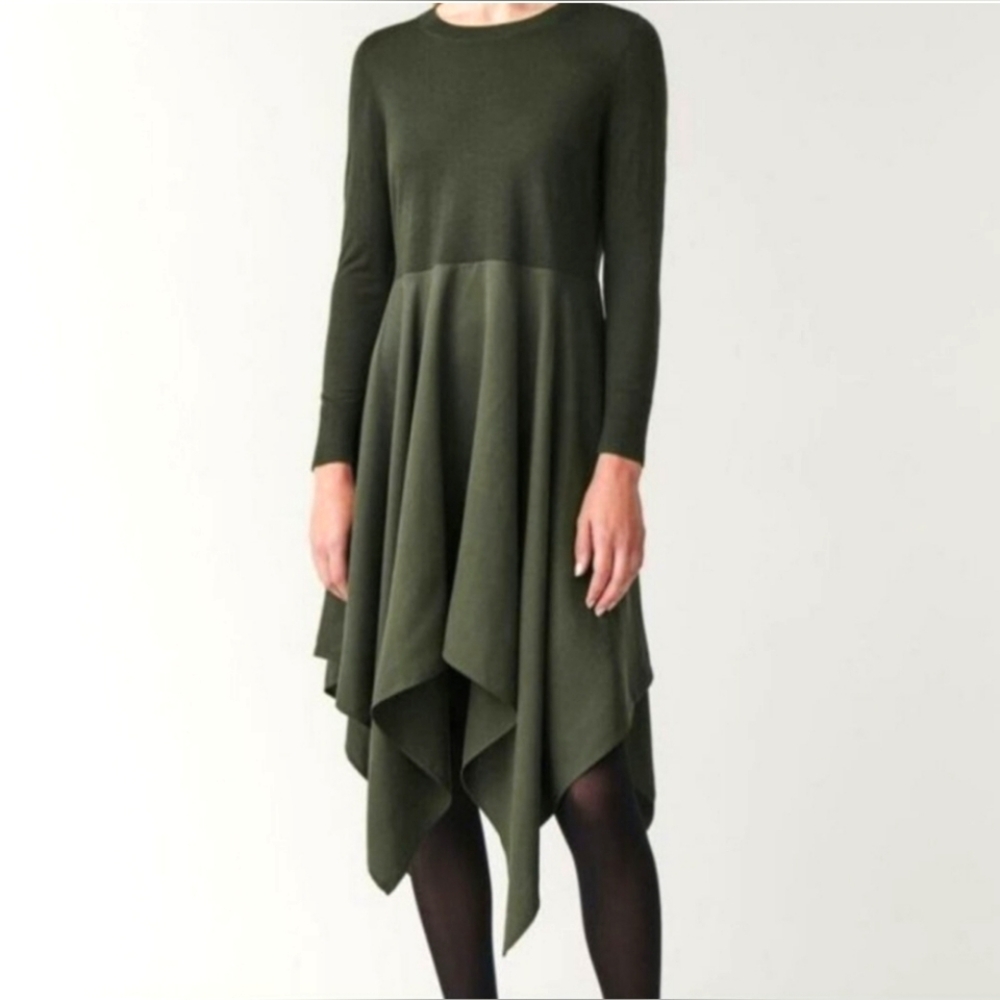 COS 100% Wool & 100% Lyocell Long Sleeve Sweater Dress w/ Handkerchief Hem